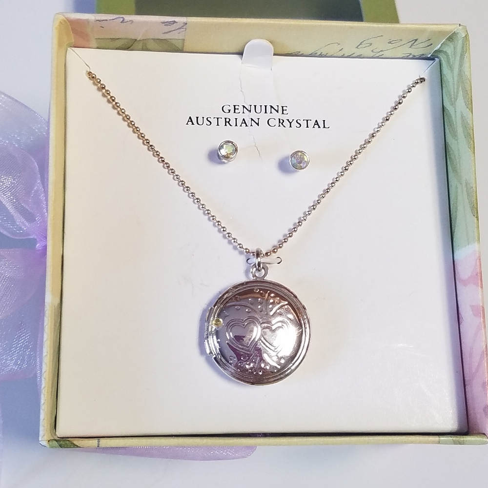 Austrian crystal earrings locket necklace